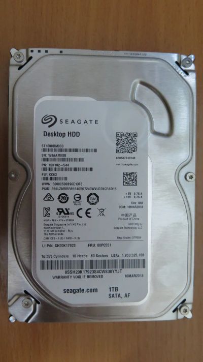Лот: 21450267. Фото: 1. Жесткий диск Seagate 1 TB (ST1000DM003... Жёсткие диски (HDD)
