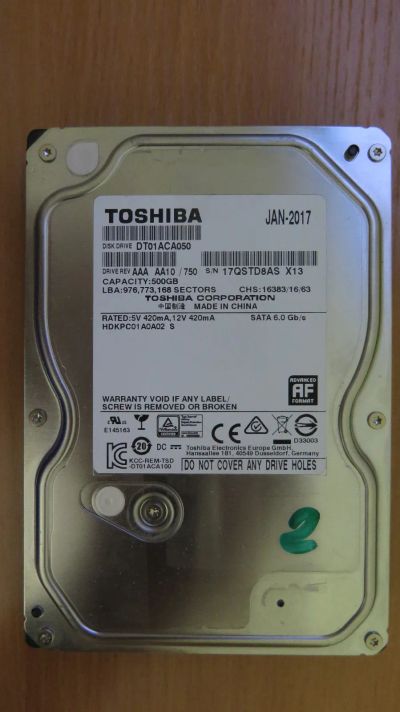 Лот: 24919299. Фото: 1. Жесткий диск Toshiba 500gb DT01ACA050... Жёсткие диски (HDD)