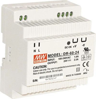 Лот: 12597865. Фото: 1. DR-60-24 MW Блок питания на Din... Корпуса, блоки питания