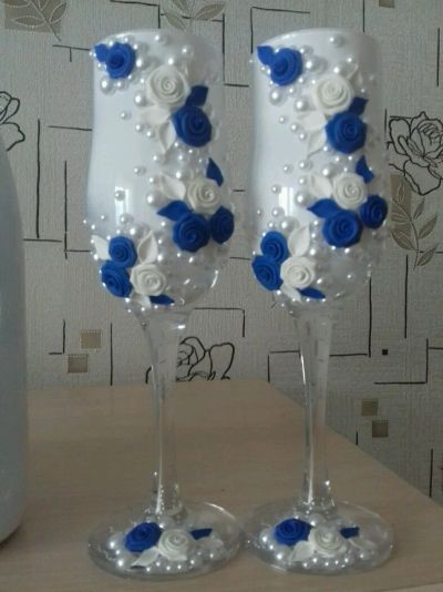 Лот: 11100177. Фото: 1. Свадебные бокалы ( синие). Свадебная атрибутика и декор