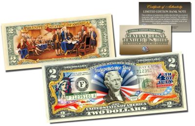 Лот: 8605893. Фото: 1. Банкнота 2 доллара США День Независимости... Америка