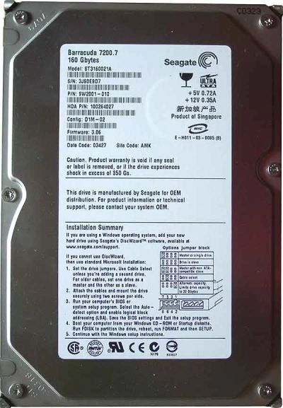 Лот: 3674942. Фото: 1. Жесткий диск Seagate IDE 160gb... Жёсткие диски (HDD)