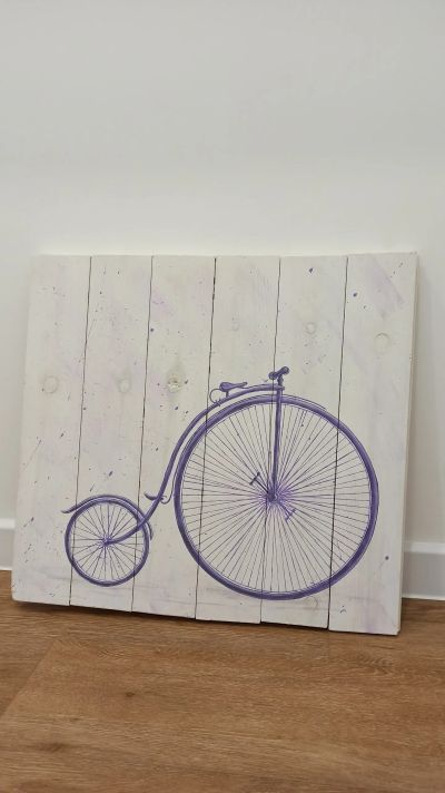 Лот: 21375507. Фото: 1. Картина на досках "Велосипед". Произведения