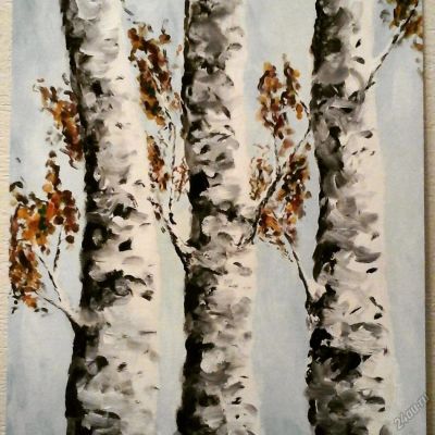 Лот: 5758546. Фото: 1. Картина "Березы" 40*50 см. Произведения