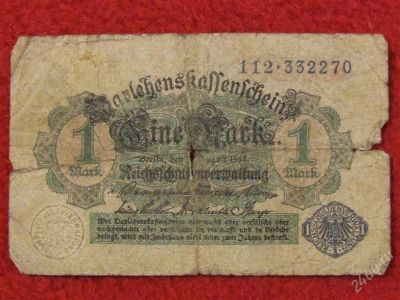 Лот: 1434759. Фото: 1. Банкнота Германия -1 марка 1914... Европа