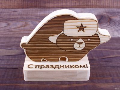 Лот: 13222892. Фото: 1. Мишка из дерева. Подарок. Подарки на 23 февраля