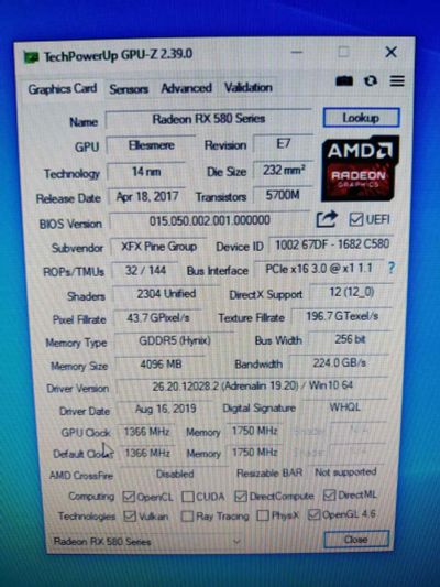 Лот: 17751418. Фото: 1. XFX RX 580 4gb. Видеокарты
