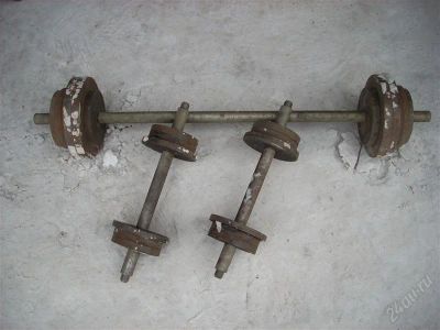 Лот: 739009. Фото: 1. штанга и гантели б/у. Штанги, блины