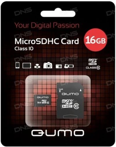 Лот: 10940576. Фото: 1. MicroSD/SD 16 GB QUMO 10clФорм-фактор-microSDHC... Карты памяти