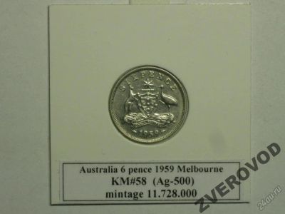 Лот: 5856841. Фото: 1. Австралия 6 пенсов 1959 серебро... Австралия и Океания
