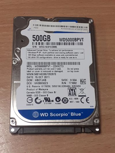 Лот: 21089447. Фото: 1. HDD для ноутбука 500gb (WD WD5000BPVT... Жёсткие диски