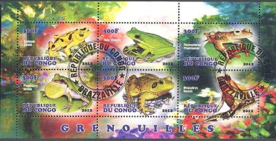 Лот: 3249006. Фото: 1. 3 малых листа с лягушками. Марки