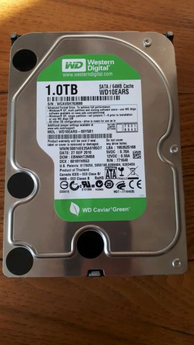 Лот: 12139274. Фото: 1. 3,5" HDD WD10EARS 1Tb 64Mb Cache... Жёсткие диски (HDD)