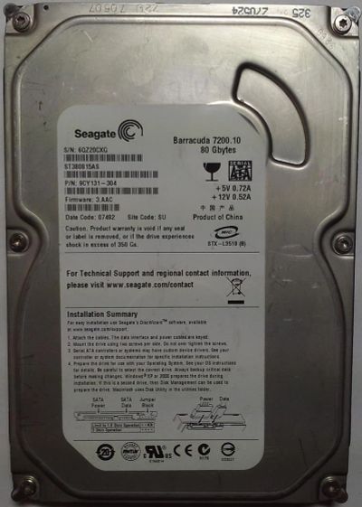 Лот: 3825956. Фото: 1. HDD / Seagate / Model: ST380815AS... Жёсткие диски (HDD)