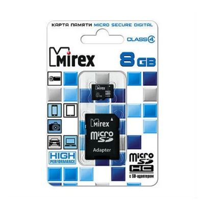 Лот: 10854876. Фото: 1. MicroSD 8 Gb Mirex +SD адаптер... Карты памяти