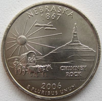 Лот: 6730556. Фото: 1. США 25 центов 2006. Небраска... Америка