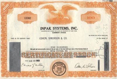 Лот: 755918. Фото: 1. США. Настоящая американская акция... Документы, ценные бумаги, письма