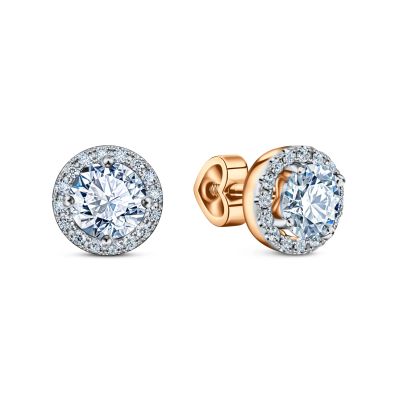 Лот: 23780735. Фото: 1. Золотые серьги с фианитами. Серьги, каффы