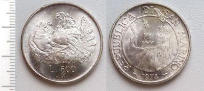 Лот: 8272959. Фото: 1. Сан-Марино. 500 лир 1974 (серебро... Европа