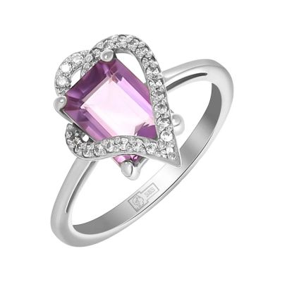 Лот: 23835334. Фото: 1. Золотое кольцо с аметистом и фианитами. Кольца, перстни