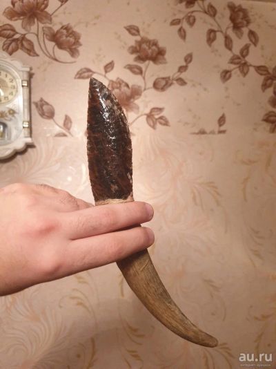 Лот: 13144652. Фото: 1. Обсидиановый нож с рукояткой рога... Ножи, топоры