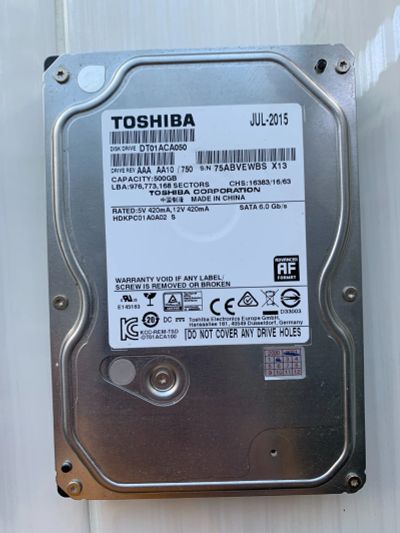 Лот: 17803586. Фото: 1. Жесткий диск Toshiba 500gb. Жёсткие диски