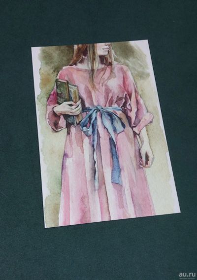 Лот: 18458206. Фото: 1. Открытка. Девушка с книгами. Открытки, конверты