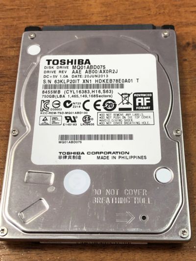 Лот: 17868305. Фото: 1. Жёсткий диск HDD Toshiba 750 Gb... Жёсткие диски (HDD)