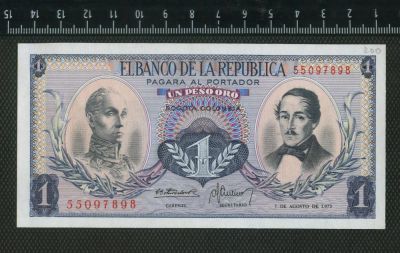 Лот: 10628962. Фото: 1. Колумбия 1 песо 1973г, (люкс). Другое (банкноты)