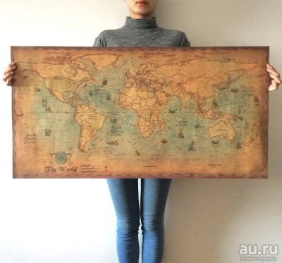 Лот: 10374678. Фото: 1. Карта мира на крафт бумаге, стилизованная... Произведения