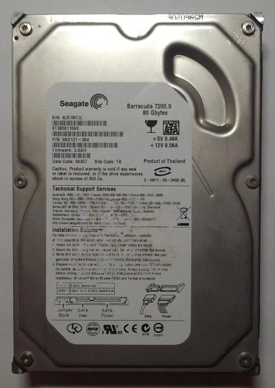Лот: 5479723. Фото: 1. HDD / Seagate / Model: ST3808110AS... Жёсткие диски (HDD)