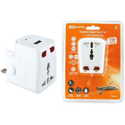 Лот: 24078286. Фото: 1. Тревел-адаптер 3 А, c USB-зарядкой... Удлинители, тройники, сетевые фильтры
