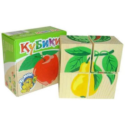 Лот: 4962513. Фото: 1. Кубики 4шт Фрукты - ягоды, Томик... Развивающие