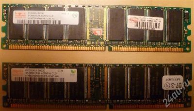 Лот: 710792. Фото: 1. Hynix 1Гб ( 2x512)PC3200 400Гц... Оперативная память