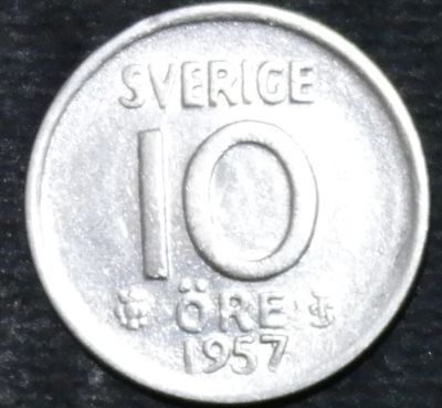 Лот: 12612295. Фото: 1. Швеция. 10 эре. 1957 год. Серебро. Остальные страны
