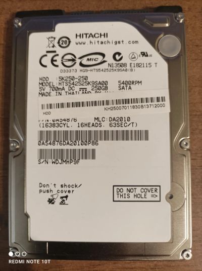 Лот: 24595533. Фото: 1. HDD для ноутбука Hitachi 250 GB. Жёсткие диски (HDD)