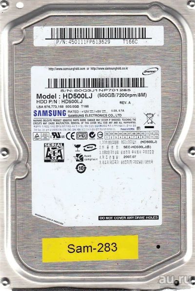 Лот: 15090940. Фото: 1. Samsung HD500LJ. Жёсткие диски (HDD)
