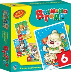 Лот: 7599437. Фото: 1. Пазлы "Времена года", 4 игры в... Пазлы