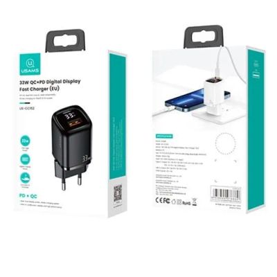 Лот: 22146158. Фото: 1. СЗУ USAMS T46 33W QC+PD LED USB-A... Зарядные устройства, блоки питания, адаптеры сетевые для смартфонов