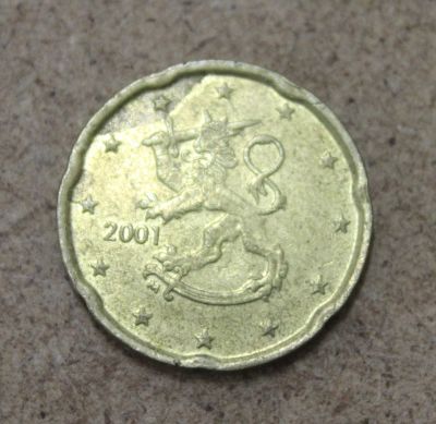 Лот: 21765353. Фото: 1. Финляндия 20 евроцентов 2001 года... Европа