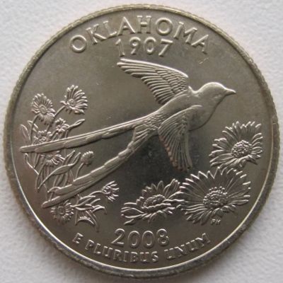 Лот: 6731115. Фото: 1. США 25 центов 2008. Оклахома... Америка