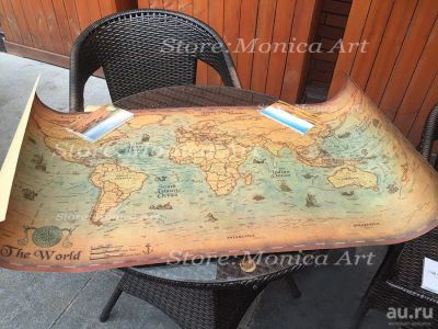 Лот: 9672484. Фото: 1. Карта мира на крафт бумаге, стилизованная... Произведения