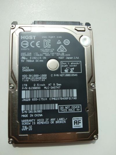 Лот: 16038731. Фото: 1. Жёсткий диск 2,5" HGST 1Tb. Жёсткие диски (HDD)