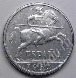 Лот: 355549. Фото: 1. Испания. 10 сантим 1953г. Всадник... Европа