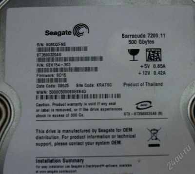 Лот: 846748. Фото: 1. HDD seagate 500 GB 7200 винчестер. Жёсткие диски (HDD)
