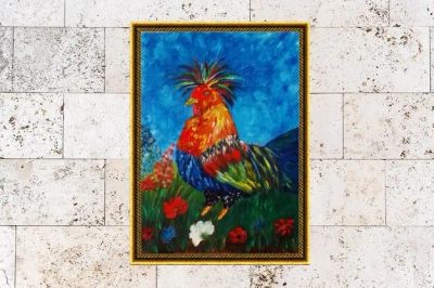 Лот: 24424678. Фото: 1. Картина маслом пейзаж с курицей. Картины, гравюры