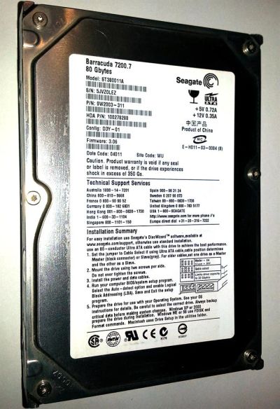 Лот: 3003143. Фото: 1. Жёсткий диск 3.5'' IDE 80Gb Seagate... Жёсткие диски (HDD)