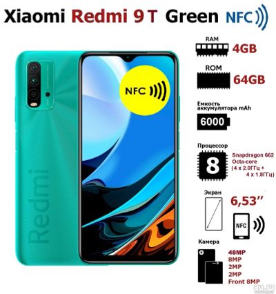 Лот: 18285643. Фото: 1. Новый Xiaomi Redmi 9T 64GB с NFC... Смартфоны