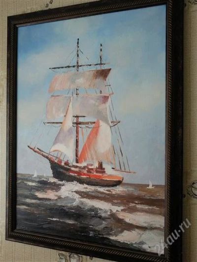 Лот: 820955. Фото: 1. Картина "Парусник" холст, масло... Картины, гравюры