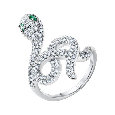 Лот: 23843915. Фото: 1. Серебряное кольцо Змея с фианитами. Кольца, перстни